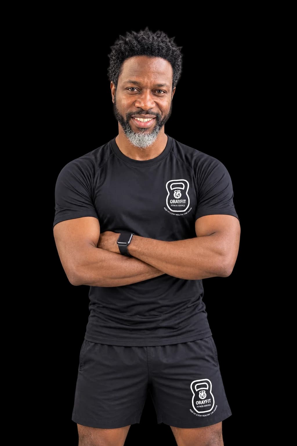 Orayfit's founder and head coach, arms crossed, in the Orayfit kit